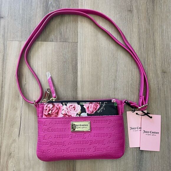 Juicy Couture Handbags - Juicy Couture Fuchsia Hot Pink Heart Deboss Crossbody Purse with Wallet NWT